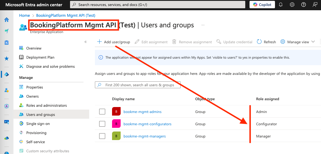 Map users and groups to the API roles Map users/groups to roles